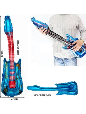 Pandoli Retro Disco Gitar Şekilli Folyo Balon Mavi Renk 80X27 cm 1 Adet