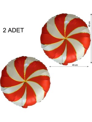 Pandoli Yılbaşı Şekeri Şekilli Kırmızı Beyaz Renk Folyo Balon 45 cm 2 Adet Retro