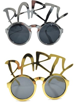 Pandoli Party Yazılı Altın Gümüş Renk 2 Adet Retro Disko Gözlüğü Yılbaşı Hawaian Hallow