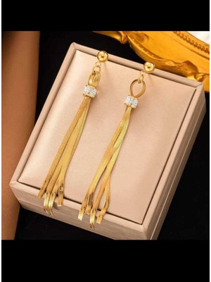 Normadia Şık Paslanmaz Çelik Sallantı Küpe, 8 Cm, Modern ve Zarif Takı Tasarımı