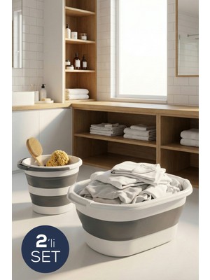 Vienev 38 L Katlanır Sepet + 12 L Katlanır Kova Antrasit | Yer Kaplamayan Akordiyon Tasarım