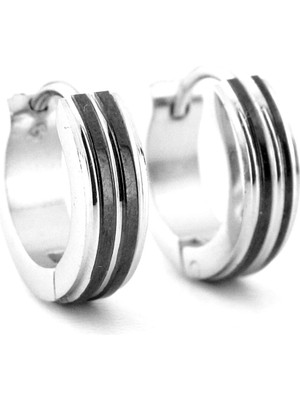 Normadia Iki Siyah Çizgili 13MM Paslanmaz Çelik Erkek Küpe ER104