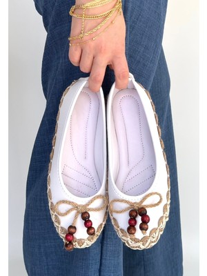 Kendim Fashion Ilwe Beyaz Cilt Babet Ayakkabı