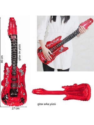 Pandoli Retro Disco Gitar Şekilli Folyo Balon Kırmızı Renk 80X27 cm 1 Adet