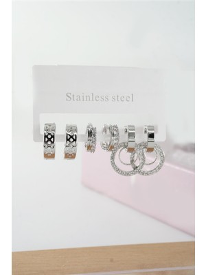 Normadia Şık Kadın Klipsli Baget Zirkon Taşlı 6'lı Küpe Seti