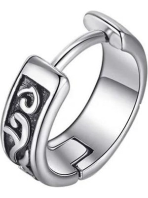 Normadia Unisex Gri Tribal Desenli Spor Çelik Halka Küpe