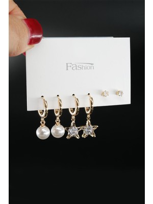 Normadia Şık Kadın Vip Seri Tasarım Baget Zirkon Taşlı 6'lı Küpe Seti