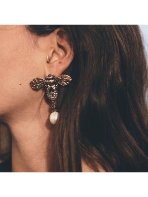 Normadia El Yapımı Taş Detaylı Vintage Arı Küpe, Şık ve Zarif Tasarım