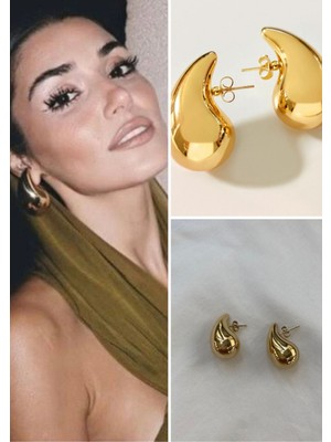 Normadia Altın Renk Çelik Büyük Boy Damla Küpe, Şık ve Zarif Takı