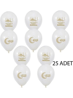 Pandoli Hoş Geldin Ya Şehr-I Ramazan 11 Ayın Sultanı Yazılı Latex Balon 25 Adet Beyaz Renk