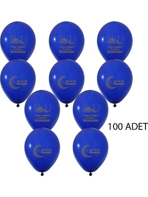 Pandoli Hoş Geldin Ya Şehr-I Ramazan 11 Ayın Sultanı Yazılı Latex Balon 100 Adet Koyu Mavi Lacivert Renk
