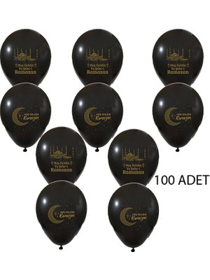 Pandoli Hoş Geldin Ya Şehr-I Ramazan 11 Ayın Sultanı Yazılı Latex Balon 100 Adet Siyah Renk