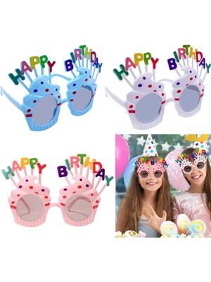 Pandoli Happy Birthday Krema Gözlük Pembe Beyaz Mavi Renk Çocuk Yetişkin Uyumlu 3 Adet Hawai Retro