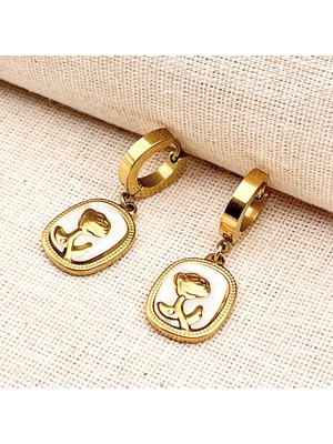 Normadia Şık Çelik Gül Kabartmalı Sedefli Sallantılı Küpe