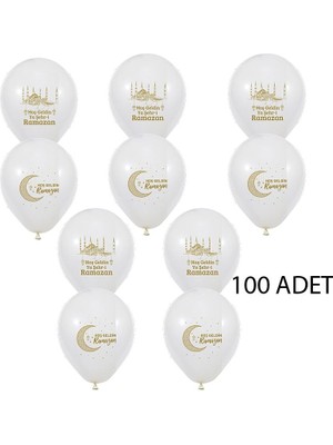 Pandoli Hoş Geldin Ya Şehr-I Ramazan 11 Ayın Sultanı Yazılı Latex Balon 100 Adet Beyaz Renk