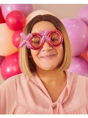 Pandoli Xoxo Yazılı Hugs And Kisses Kırmızı Pembe Renk Parti Gözlüğü