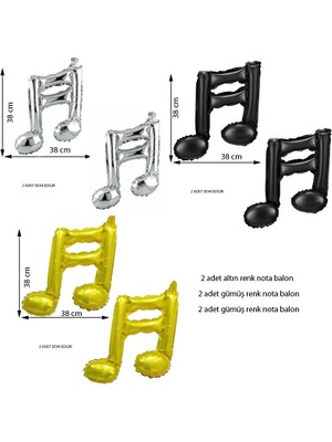 Pandoli Retro Disco Nota Işareti Müzik Temalı Siyah Altın Gümüş Renk Folyo Balon 3 Adet