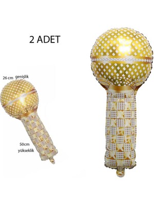 Pandoli Retro Disco Microphone Altın Mikrofon Gold Renk Folyo Balon 2 Adet 26X50 cm