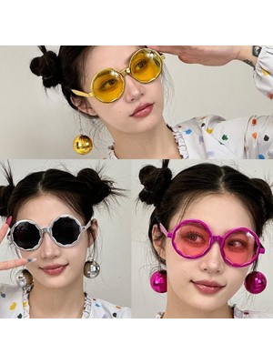 Pandoli Retro Sallanan Disko Topları Gözlük Pembe Gümüş Altın Renk 2 Adet Hallow Bride Hawaian Yılbaşı