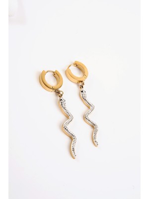 Normadia Zirkon Taşlı Yılan Tasarımlı Çelik Sallantılı Küpe