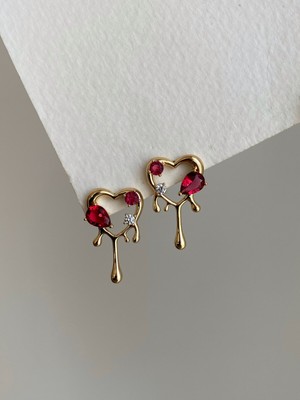 Normadia Şık Çelik Kalp Tracie Küpe, Kırmızı Taş Detaylı, Parlak ve Dayanıklı