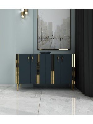 Morepp Pars 120 cm Konsol, Tv Ünitesi, Çok Amaçlı Dolap Antrasit-Altın