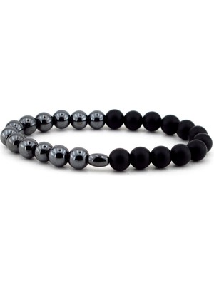 Doğal Taş Lav Taşı, Hematit ve Oniks Doğal Taş Erkek Bileklik Sevgiliye Doğum Günü Hediyesi