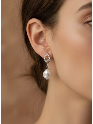 Nurora Gümüş Zirkon Inci Sallantılı Çelik Küpe