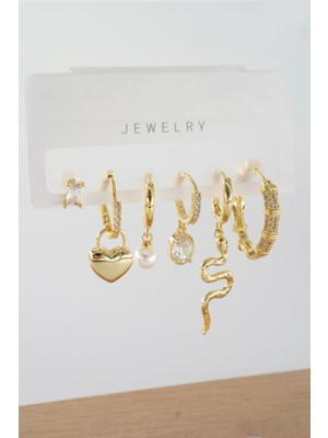 Normadia Kadınlar Için Renkli Zirkon Taşlı 6'lı Figürlü Küpe Seti