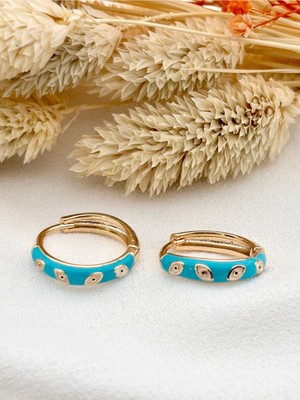 Normadia Ince Çelik Halka Küpe, Göz Detaylı, Altın Kaplama, 2 cm