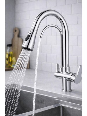 HT Prima Spiralli Arıtmalı Üç Yollu Modern Tasarım Mutfak Eviye Bataryası