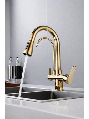 HT Prima Spiralli Arıtmalı Üç Yollu Modern Tasarım Mutfak Eviye Bataryası