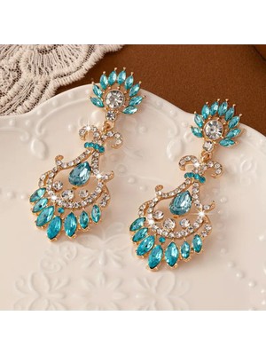 Normadia Mavi Sallantılı Çiçek Desenli Şık Küpe, Zarif Takı Seçeneği