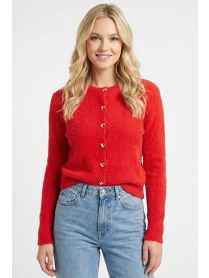 Rays 2241 Bisiklet Yaka Düğmeli Hırka Kırmızı