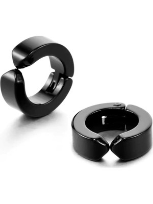 Normadia Erkek Çelik Küpe Çifti, Ince 3mm, Sıkıştırmalı, Deliksiz Kulaklar Için