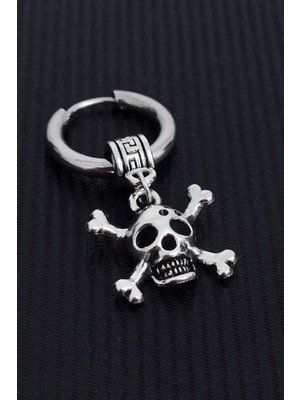 Normadia Şık Gümüş Kurukafa Sallantılı Halka Küpe, Unisex Tarzı, Zarif ve Modern Tasarım