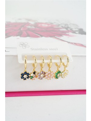 Normadia Şık Kadın Tasarım Baget Zirkon Taşlı 6'lı Küpe Seti