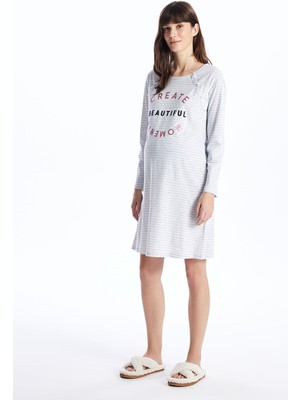 Lc Waikiki Yeni Sezon Bisiklet Yaka Baskılı Uzun Kollu Hamile Gecelik