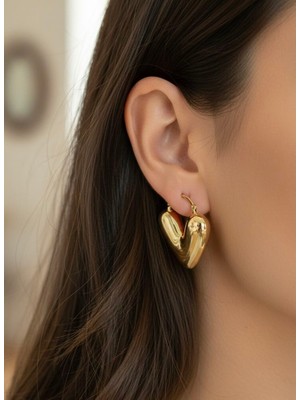 Nurora Altın V Kalpli Çelik Küpe