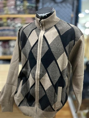 TCR Erkek Triko Fermuarlı Cepli Desenli Hırka