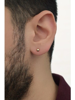 Normadia Kadın ve Erkekler Için Şık 4 mm Altın Kaplama Nokta Çelik Küpe