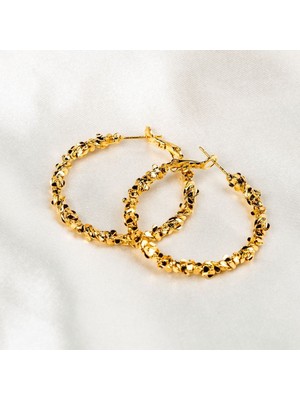 Normadia Parlak Gold Çelik Mango Model Halka Tırtıklı Küpe Çift