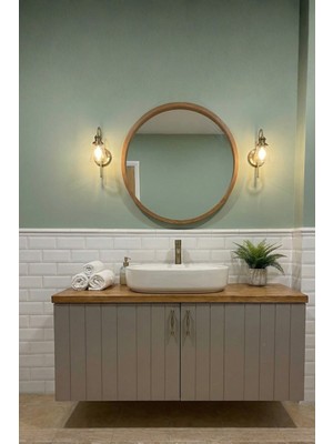 Banyo Dolabı-Asma 2 Kapaklı-Lavabosuz-Ahşap-Mat Vizon-Mdf 100 Cm-Aynalı