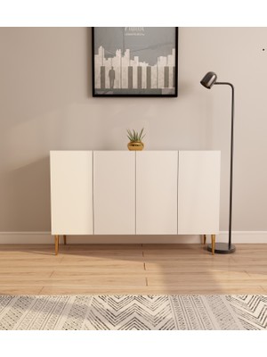 Morepp Serel 120 cm Konsol, Tv Ünitesi, Çok Amaçlı Dolap Beyaz-Altın