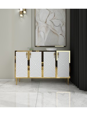 Morepp Helen 120 cm Konsol, Tv Ünitesi, Çok Amaçlı Dolap- Beyaz-Altın