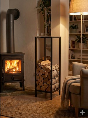 Demir Şömine Metal Odunluk 100 cm Uzun Şık Profil  Soba ve Şömine Odunluğu