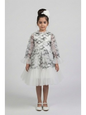 Mnk Baby & Kids Kız Çocuk Ispanyol Kol Tül Detaylı Kabarık Etekli Özel Gün Düğün Elbisesi M00793