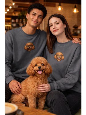 Muhtar Store Toy Poodle Köpek Desenli Sevgili Sweatshirt – Unisex Çift Kombini