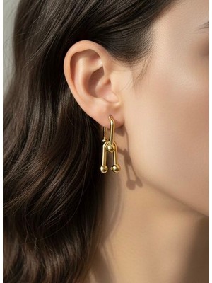 Nurora Altın Çelik Bağlantılı Küpe