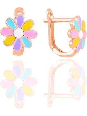 Normadia Rose Renkli Mineli Çocuk Papatya Klipsli Küpe, Zarif ve Şık Tasarım